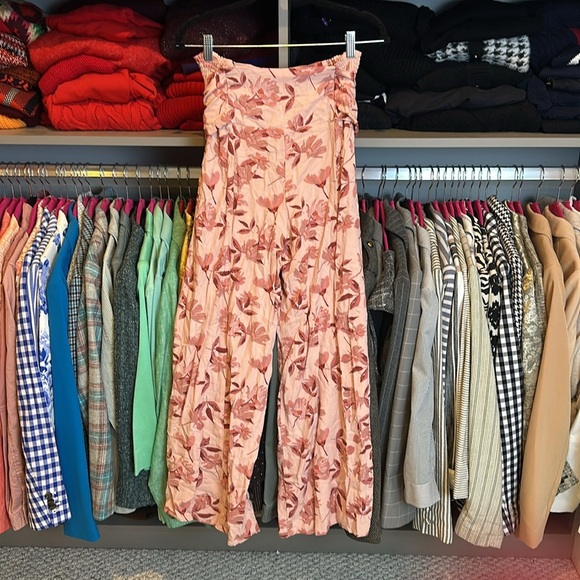 Sincerely Jules pink floral elastic waistband front tie wide leg pants size M - Picture 4 of 4